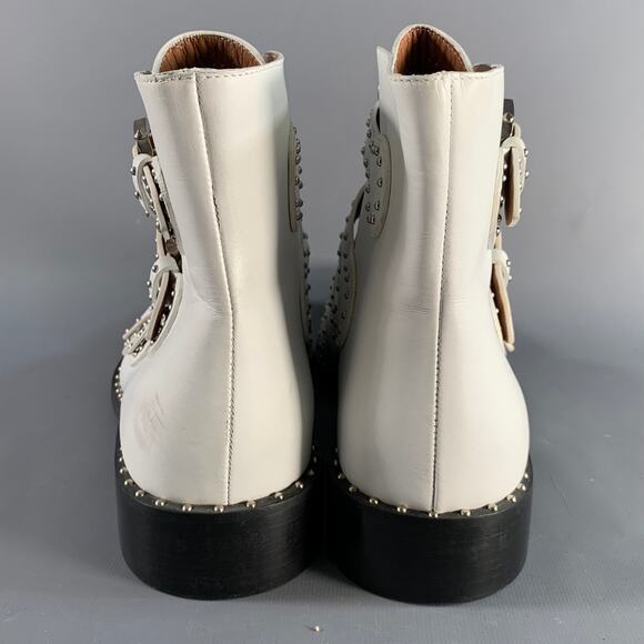 GIVENCHY Size 8 White Studded Leather Belted Boots main image 4